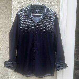 Barabas Men's Blue w White Checker Design Long Sleeve Button Down Shirt Size XXL